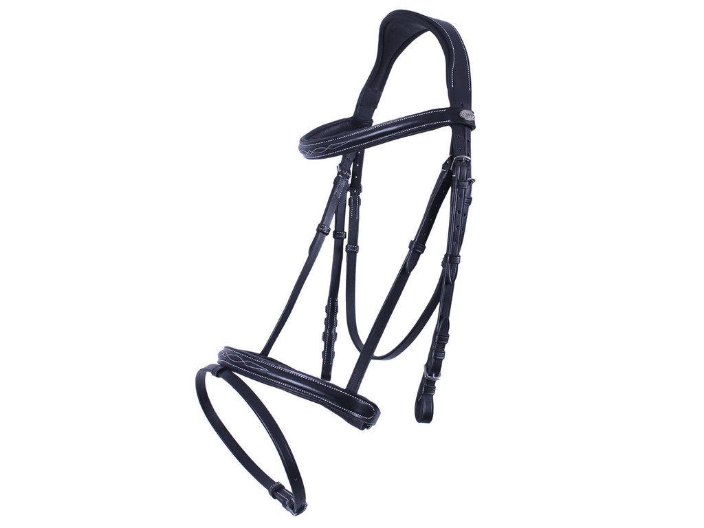 Trensenzaum von QHP mit kombiniertem Reithalfter sowie Luxus-Nähten und anatomischen Kopfstück für Deine Pferde und Ponys