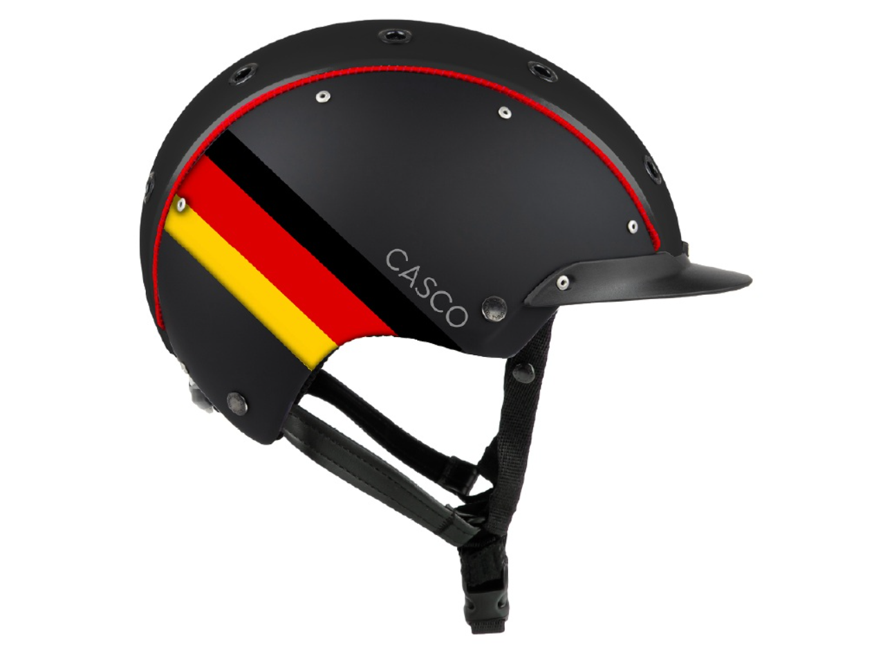 Limitierte Kollektion des Casco Reithelm Champ-3, anlässlich der Weltmeisterschaft der Islandpferde in der Schweiz 2025 – kleine Helmform, chic und sportlich in der Farbe Deutschland