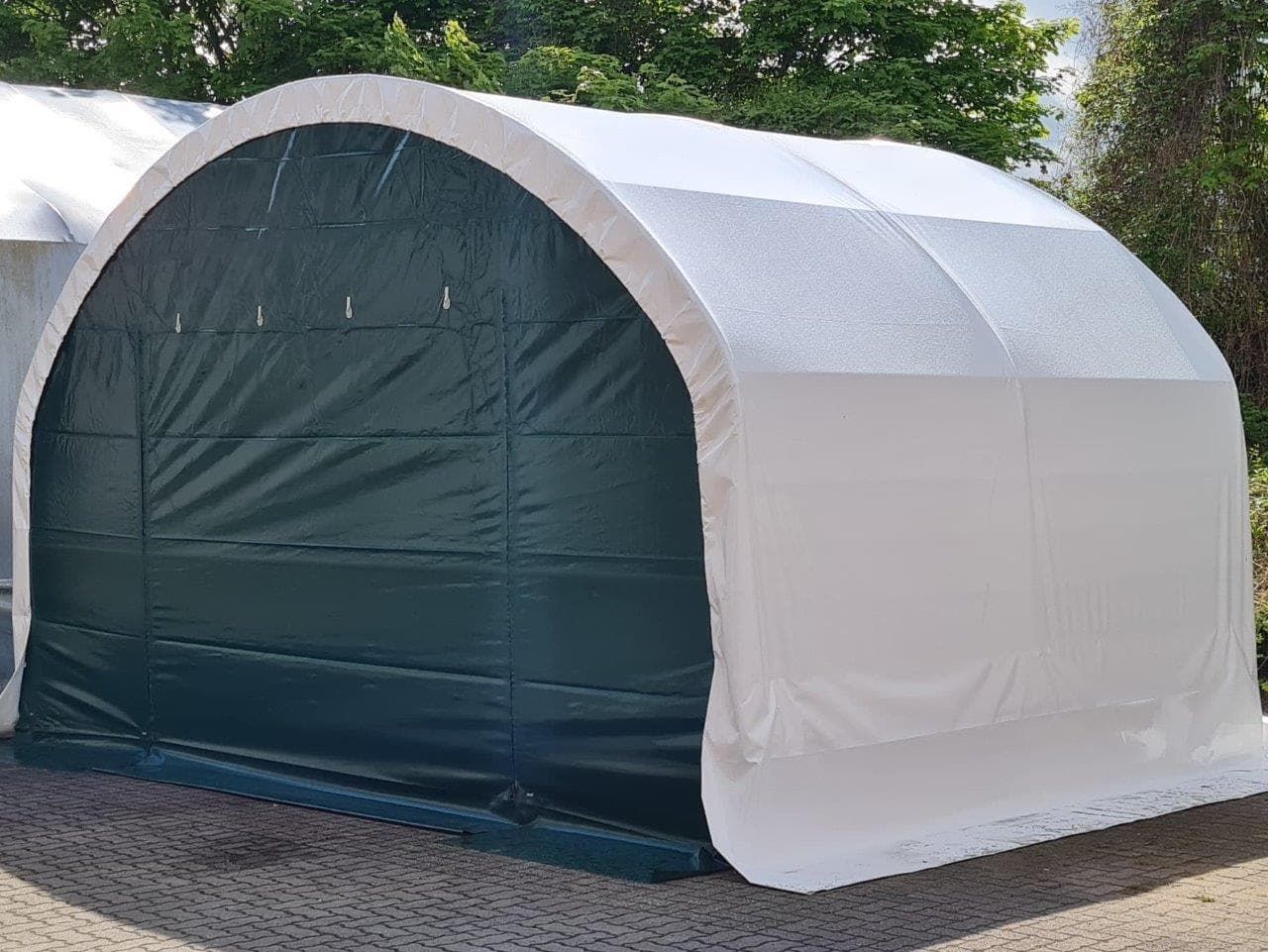 COVER ALL Torkombination 4 m, 6 x 4 m, dachfolie mit planenüberhang, giebel mit überhang, torkombination, farbe grün