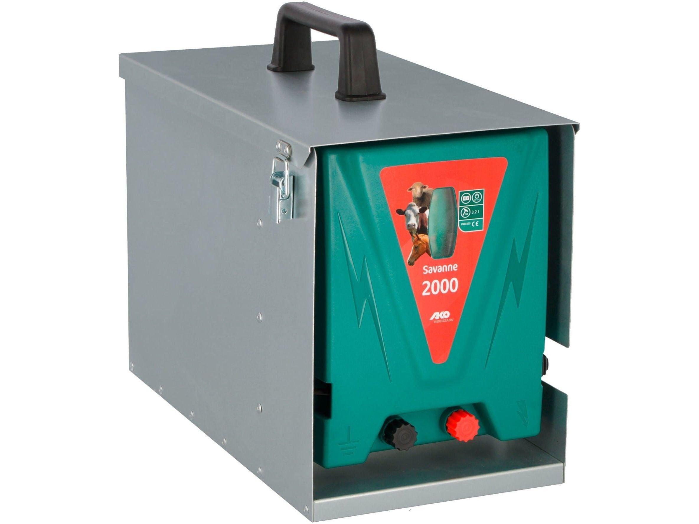 Das AKO Savanne 2000 Weidezaungerät ist für normale Zaunanlagen mit stärkerem Bewuchs geeignet – ideal für Deine Pferde-Weide