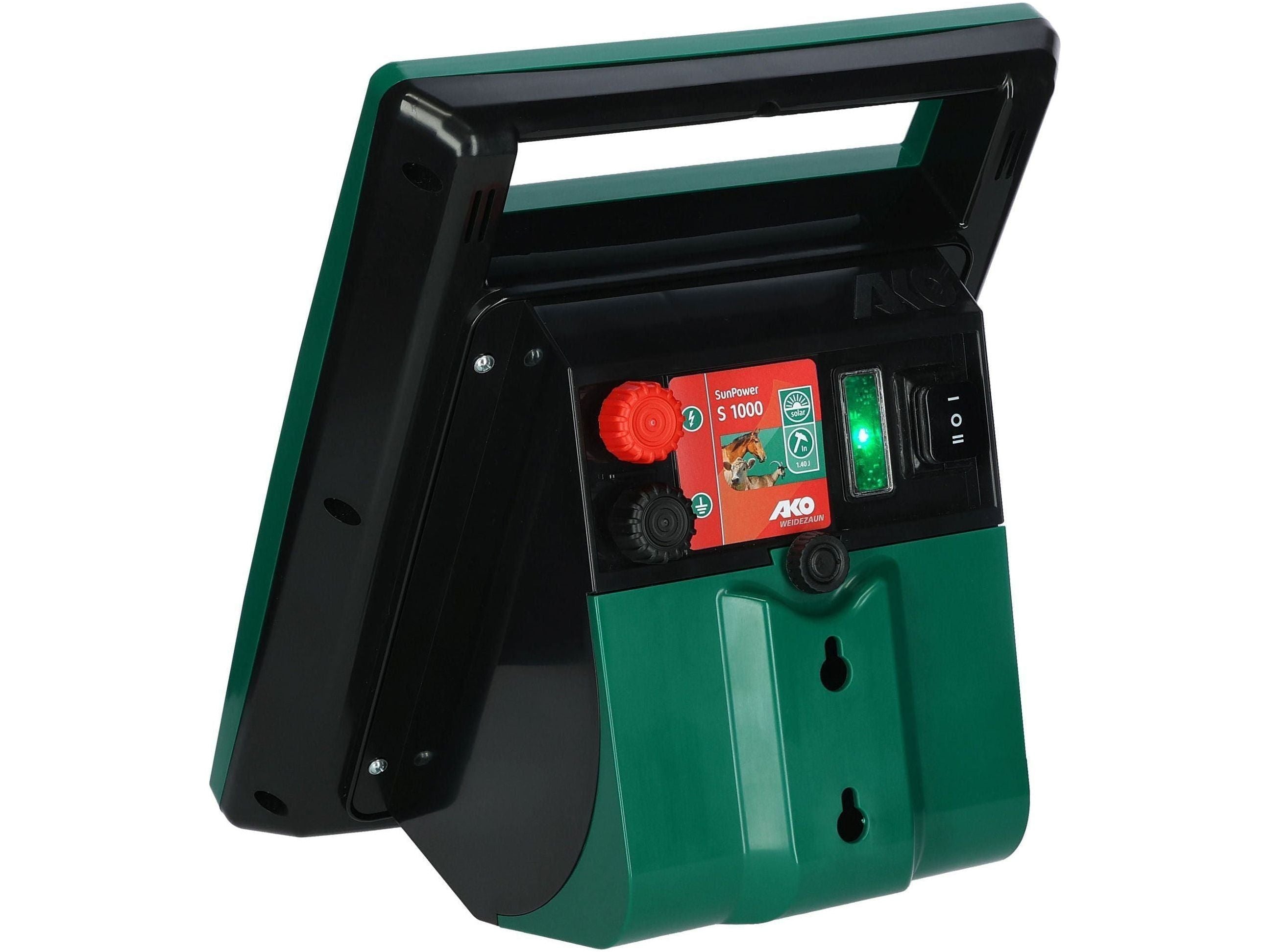 Das Weidezaungerät AKO Sun Power S1000 ist ein Leistungsstarkes Solargerät für normale Zaunanlangen mit wenig Bewuchs – ideal für Deine Pferde-Weiden