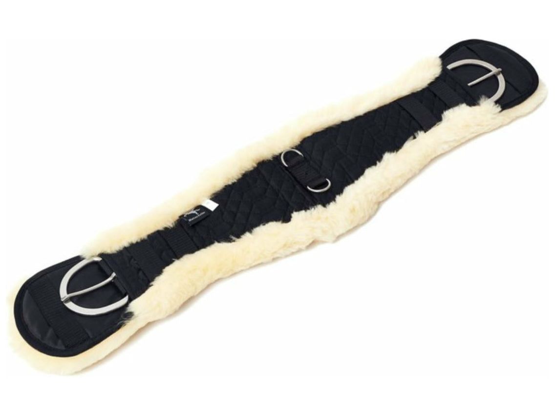 Anatomischer Dressur Kurzgurt aus strapazierfähiger Baumwolle und 100% australischem Merino Lammfell. Der kurze Sattelgurt schont Ihr Pferd und ist in den Größen von 50 cm bis 90 cm zu erhältlich.
