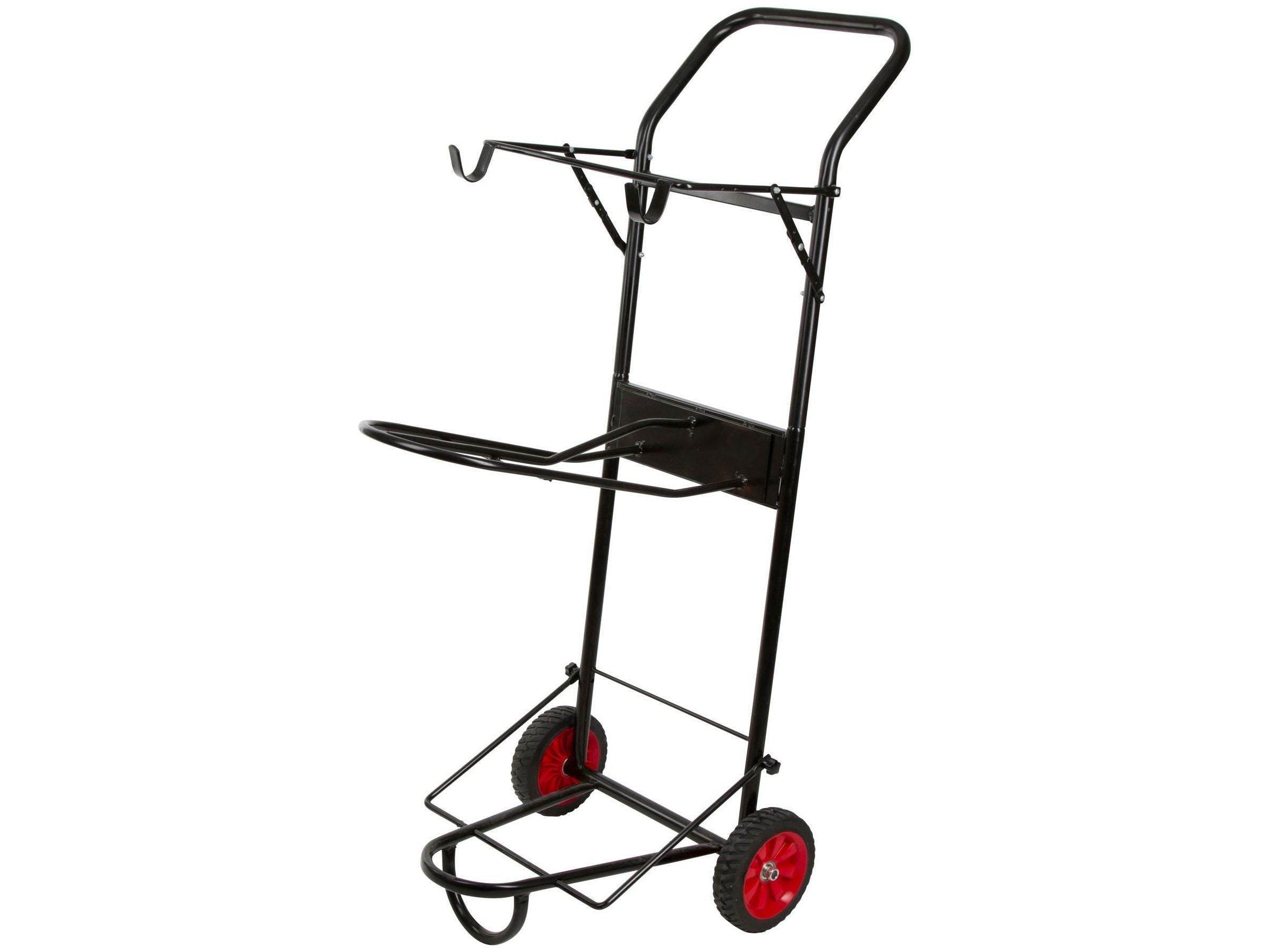 Ob im Stall, auf dem Turnier oder unterwegs, mit dem Sattelcaddy ist Dein Pferdeequipment ordentlich verstaut, ohne alles mehrmals zum Sattel- oder Putzplatz tragen zu müssen