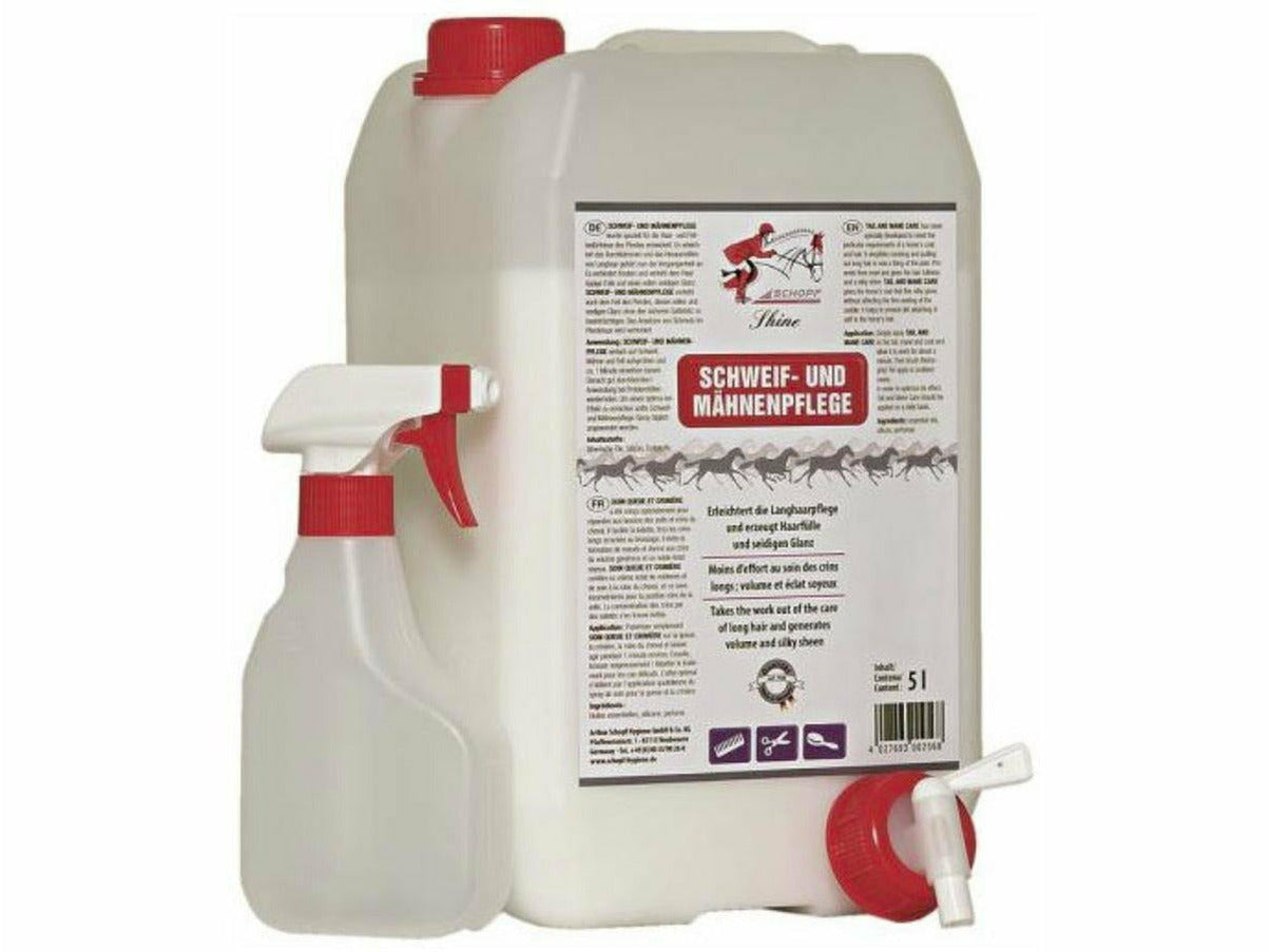Schopf Schweif- und Mähnenpflege ist ein gebrauchsfertiges Spray, zur einfachen und effektiven Pflege und zum Schutz von Fell und Langhaar Ihres Pferdes. Eigenschaften: Pferdepflege für Profis Sprühlösung mit natürlicher Wirkstoffkombination sorgt für gute Kämmbarkeit der Pferdehaare sorgt für einen seidigen Fellglanz ohne den sicheren Sattelsitz zu beeinträchtigen