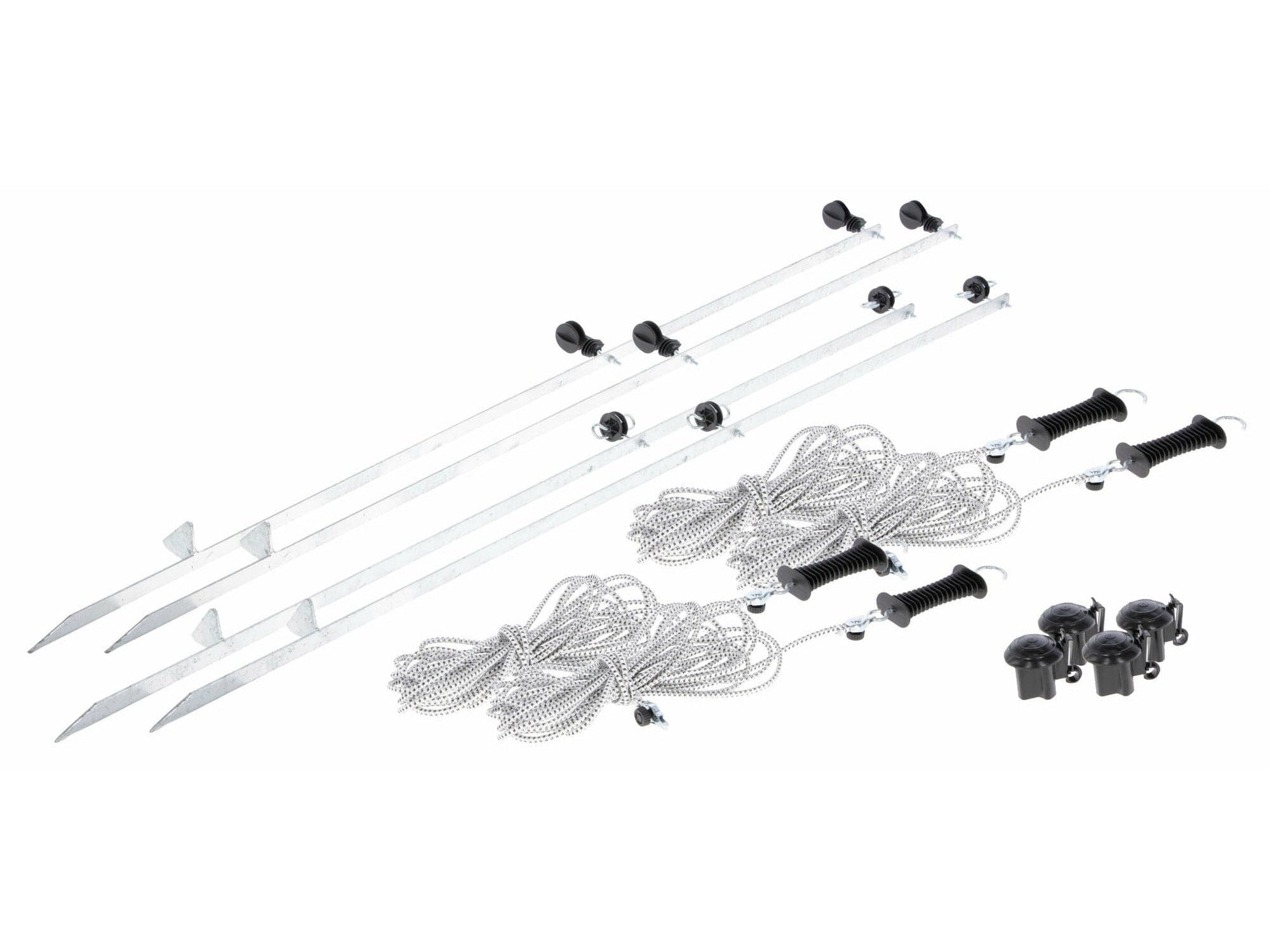 Neues Turnier-/Paddock Set für ca. 7 x 7 m Metallpfähle sind auch hervorragend geeignet für trockene und steinige Böden kein Einklemmen von Mähnen- oder Schweifhaaren alles komplett in einer Packtasche Auf- und Abbau in wenigen Minuten möglich Gewicht mit Gerät: 13,5 kg,