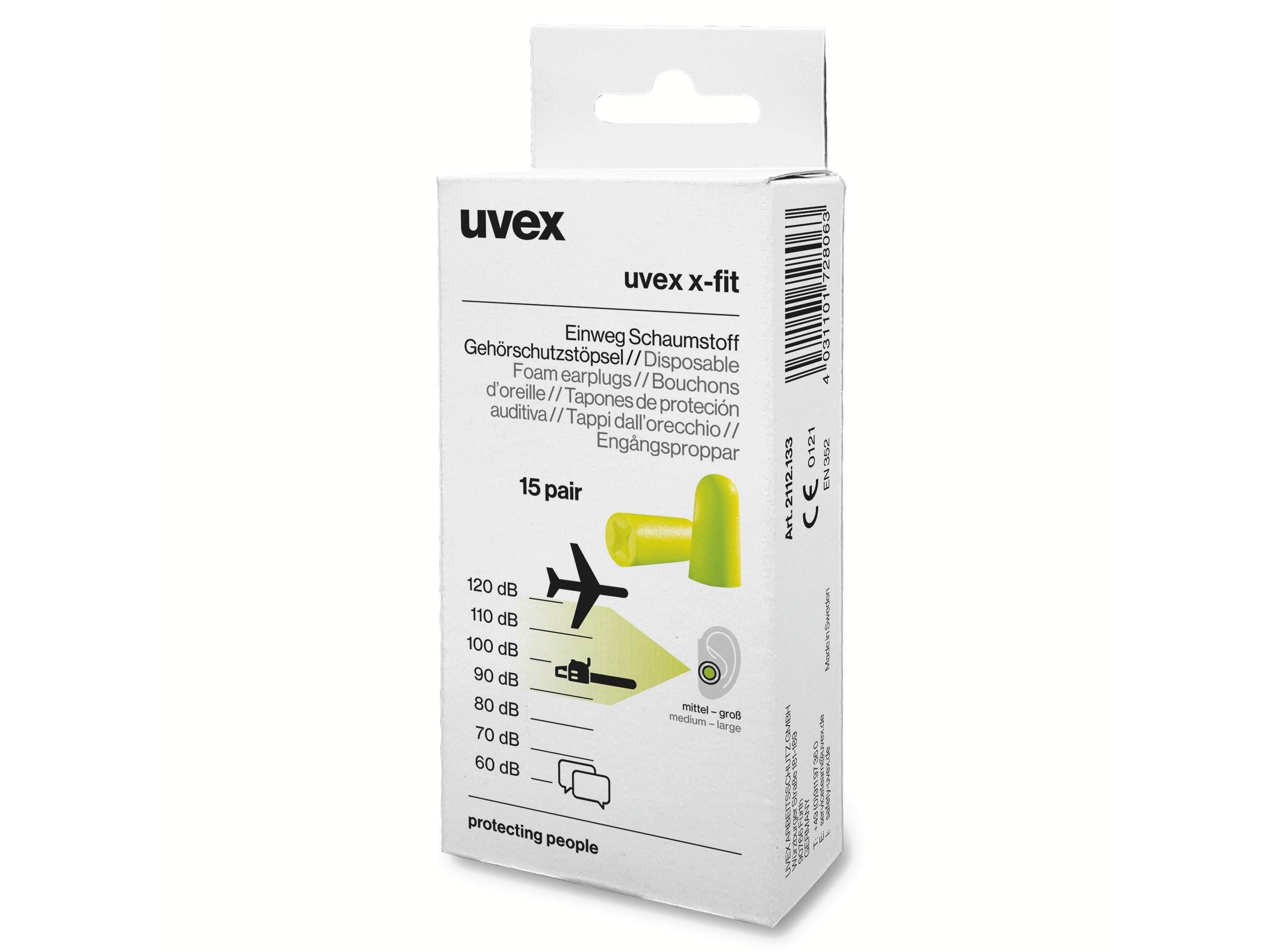 uvex x-fit Gehörschutzstöpsel SNR 37 dB, 15 Paar (Retail-Minibox)