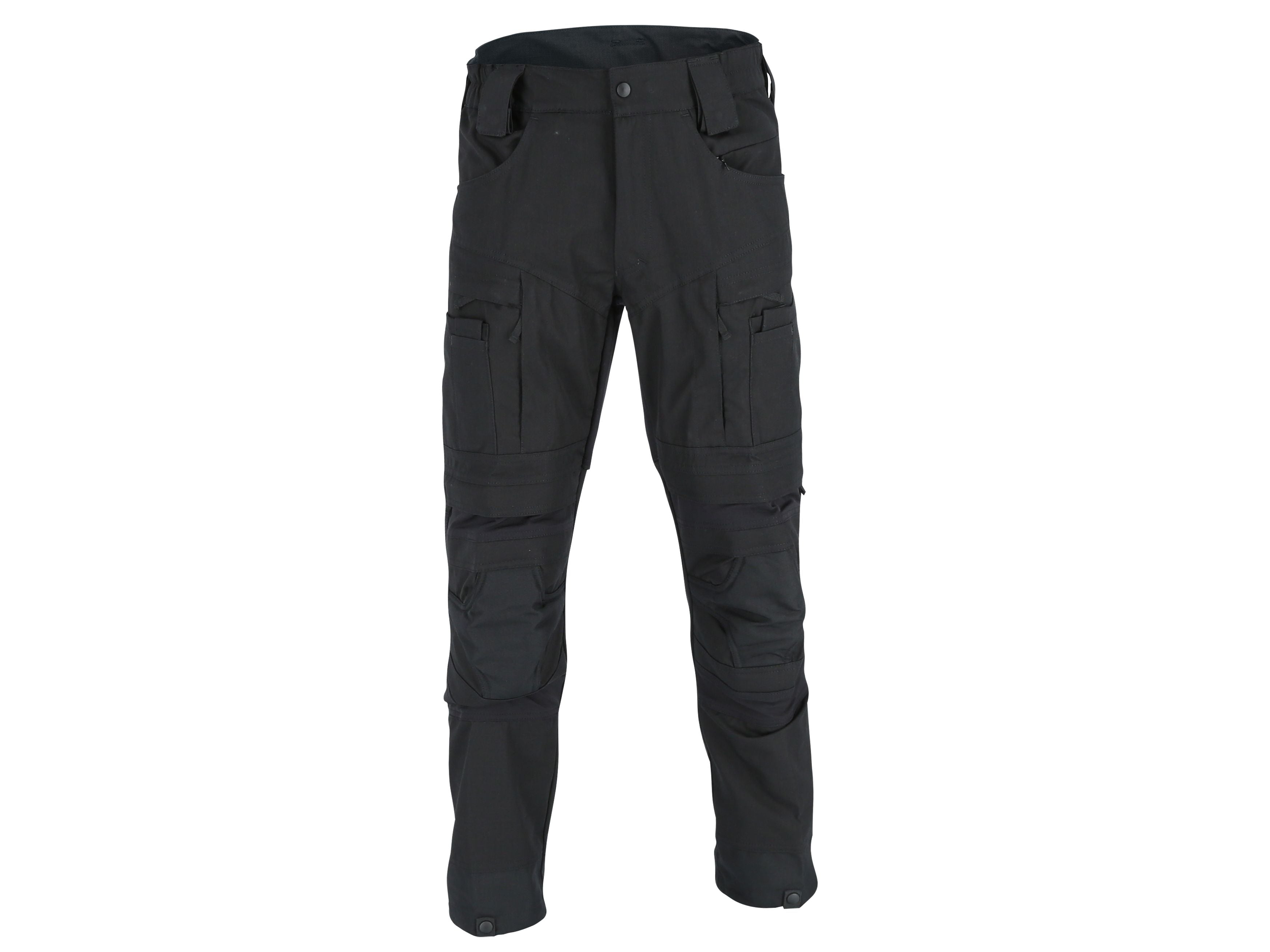 3PF Einsatzhose in Schwarz mit partiellem Stich- und Schnittschutz, Vorderansicht, taktische Taschen