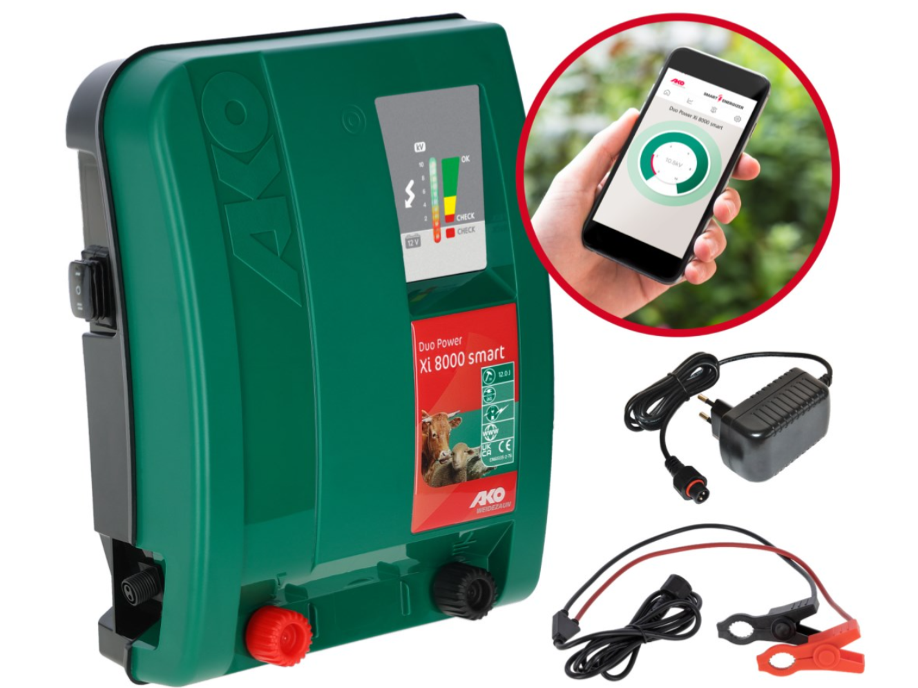 Das AKO Duo Power Xi 8000 smart ist ein extrem schlagstarkes Weidezaungerät für den anspruchsvollen mobilen oder stationären Einsatz – das Allroundgerät ist ideal für Pferde, Bullen, Schafe und zur Wildschwein- und Wolfsabwehr