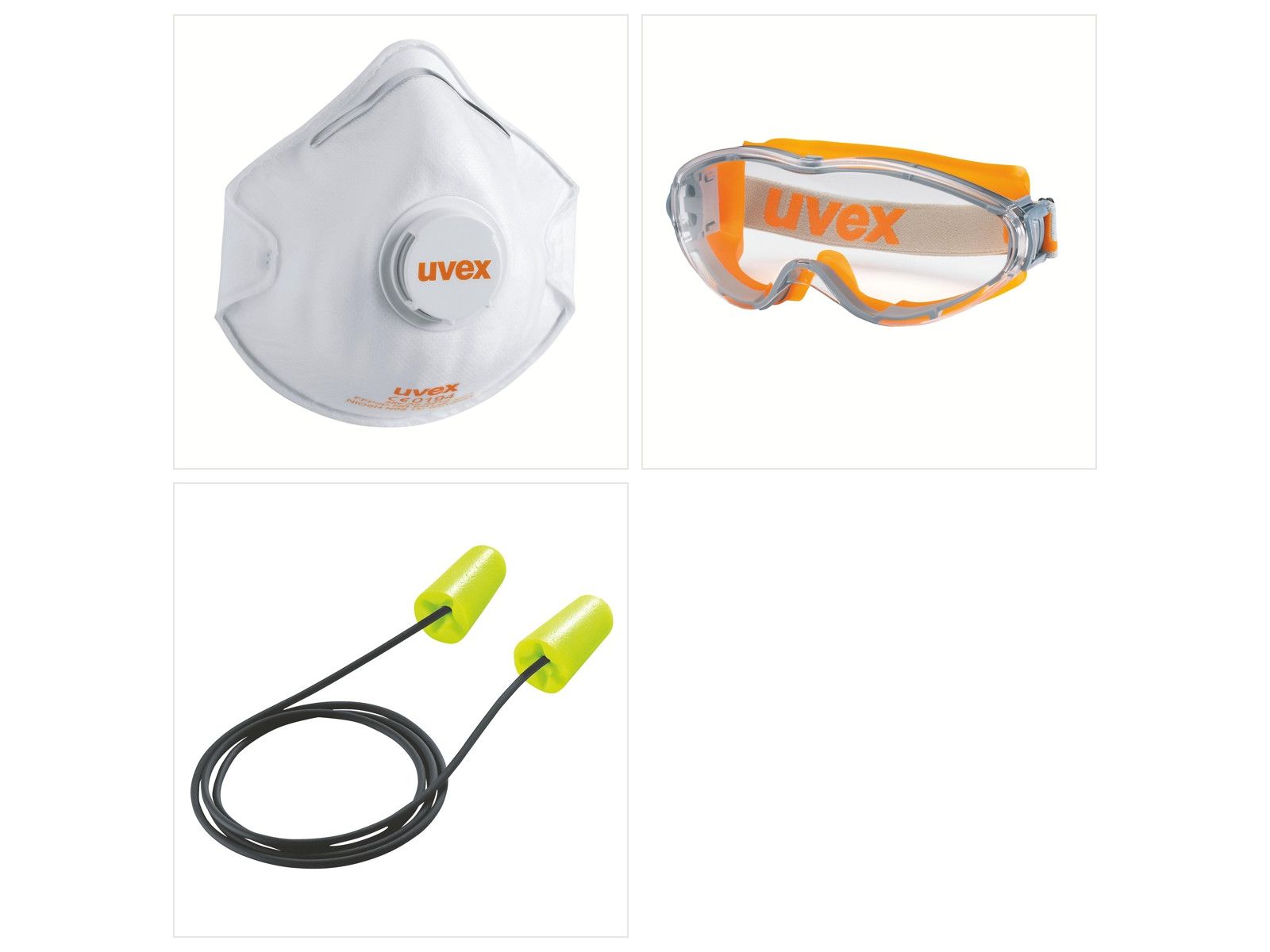 Staubschutz Heu und Mist Set (FFP2, Vollsichtbrille, Gehörschutzstöpsel)