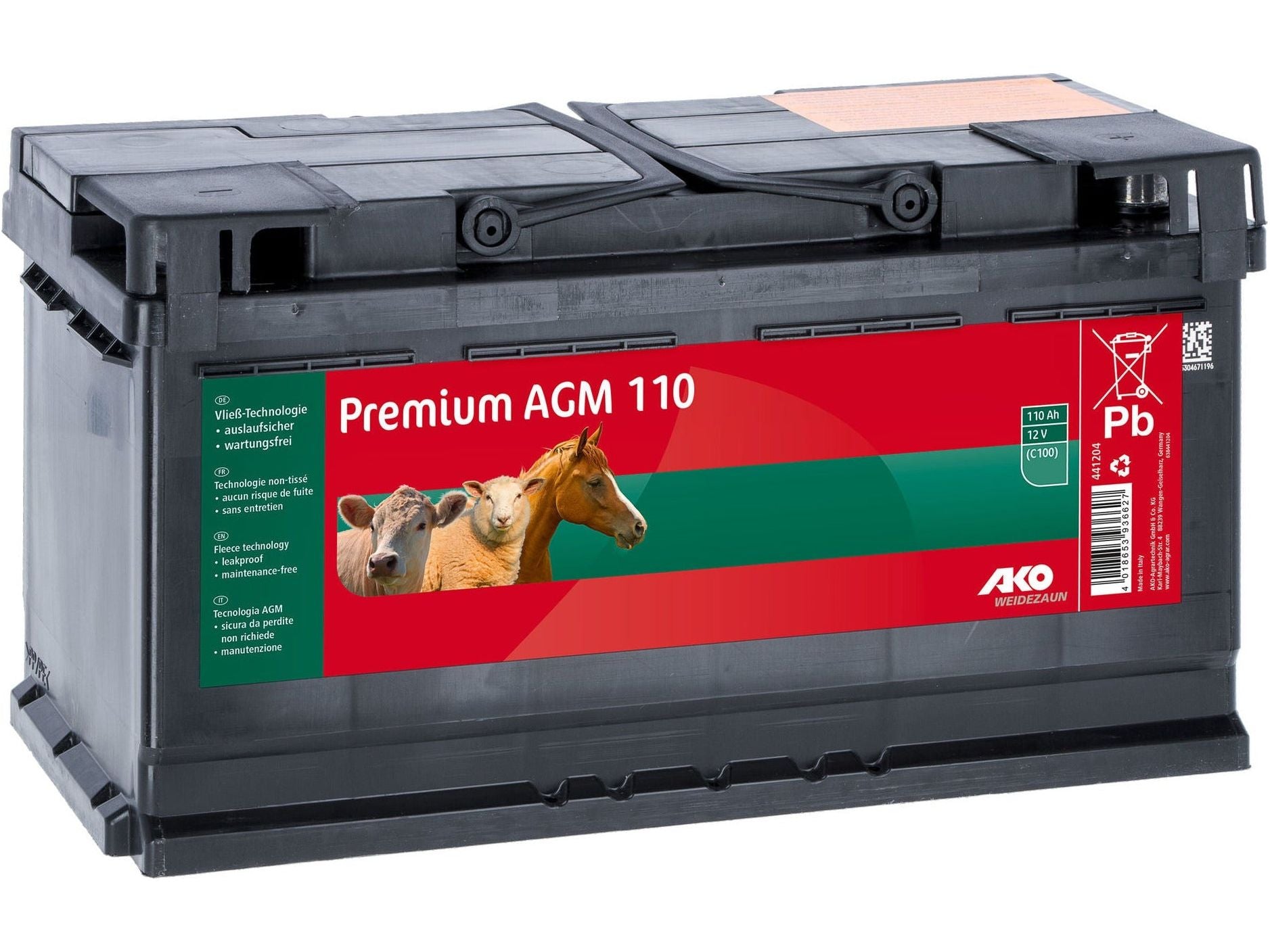 AKO Premium AGM fleece battery for electric fence energisers